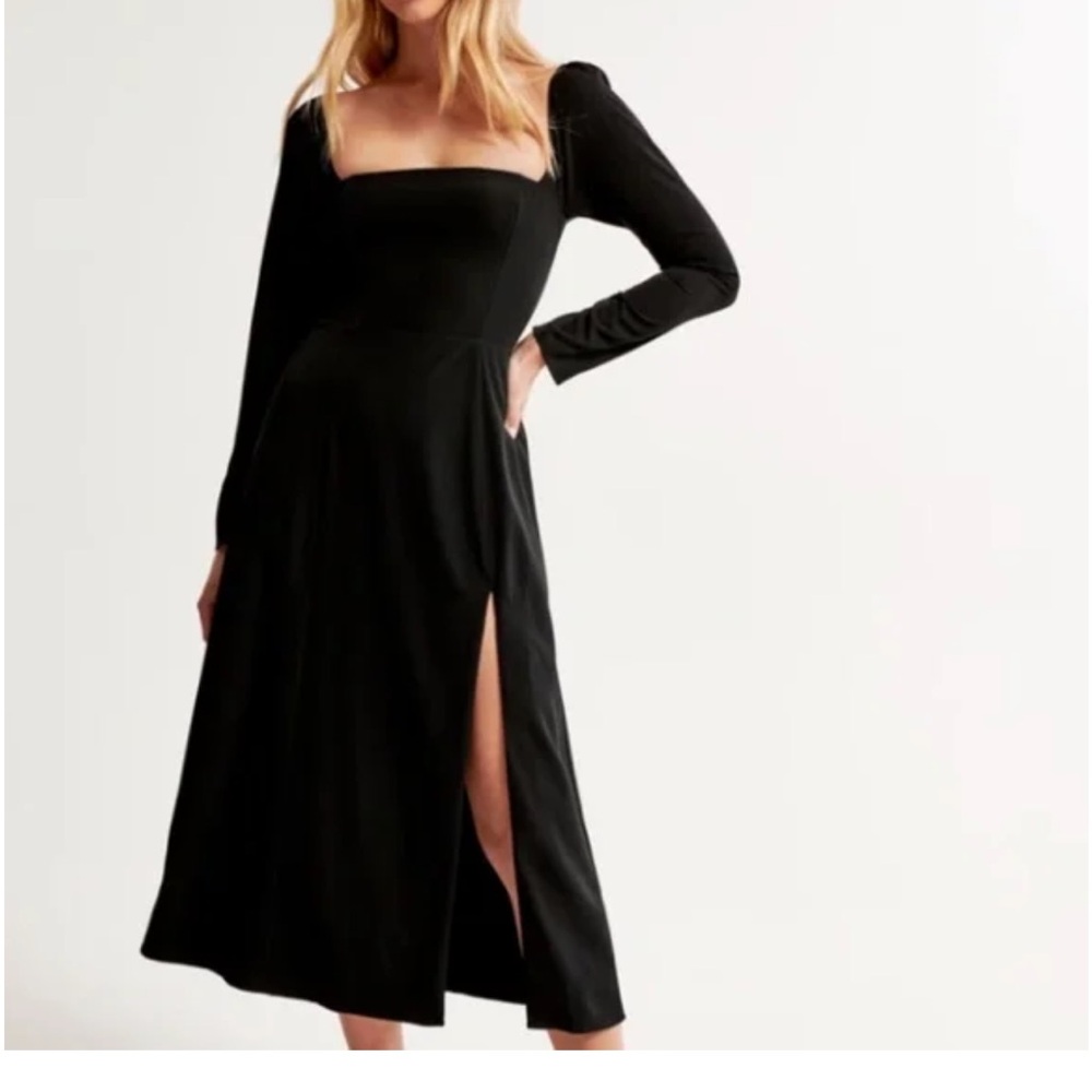 Abercrombie & Fitch Long Sleeve Square Neck Leg Slit Midi Dress Size XL Petite